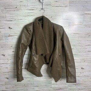 Guess Faux Leather Jacket with waterfall detail size xs brown